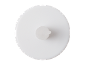 White round plastic container with a small spout in the center, viewed from above.
