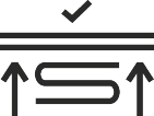 Mattress icon with arrows indicating comfort and a checkmark.