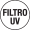 White round seal with black text 'FILTRO UV'.