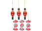 Christmas ornaments featuring toy soldiers and red and white striped candies.