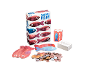 Board game with cards, fish tokens, and points on a white background.