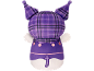 Purple plush toy with a plaid pattern and pink stripe details.