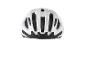 White bicycle helmet with black vents, rear view