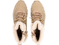 A pair of beige winter boots with faux fur lining and laces.