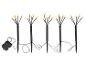 Five star-shaped LED garden lights with ground stakes and a control box.