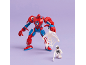 Red and blue robot figure with a white minifigure holding a web.