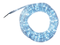 White LED rope light, coiled in a circle, on a black background.