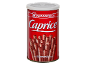 Red tin with wafer rolls filled with hazelnut and cocoa cream.