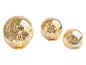 Three decorative gold glass LED globes in different sizes on a black background