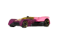 Purple and pink toy car with gold accents and black wheels.