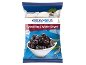 Packet of dried black whole olives with a Greek landscape background, 250 g.