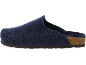 Blue felt slippers with a cork sole.