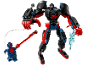 Black, red, and blue toy robot with small figure and string accessory.