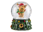 Snow globe with a Christmas reindeer and a Christmas tree-shaped base.