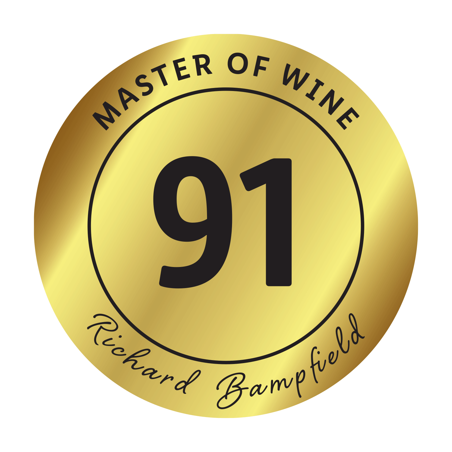 Gold seal with score 91 from Master of Wine Richard Bampfield.
