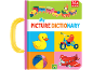 Children's picture dictionary with handle, featuring a train, duck, tricycle, ball, and airplane.