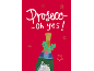 Red festive card featuring a bottle of bubbly and the text 'Prosecc-oh yes!'.