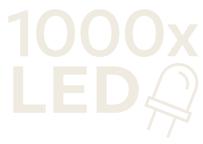 1000x LED seal with lightbulb icon.