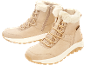 Beige winter boots with faux fur lining and laces, featuring a side zipper.