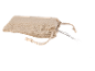 Jute pouch with drawstring and a white cable coming out