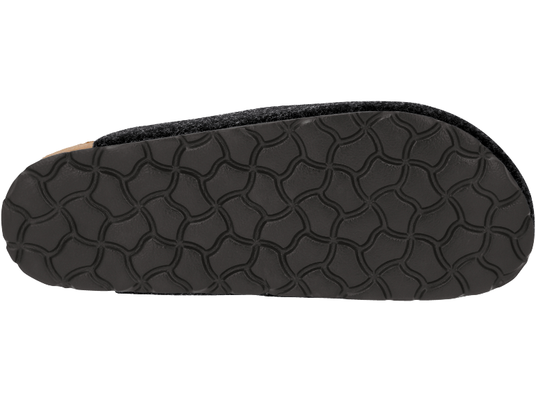 Black non-slip slipper sole with honeycomb pattern.