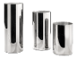 Three cylindrical silver glass vases in different heights on a black background