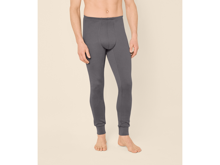 Man wearing dark grey thermal long johns.