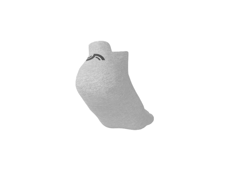 Grey ankle sock with a discreet black logo on the heel.