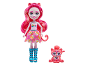Pink cat-themed doll with long hair, floral dress, and matching pet figure.