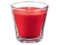 Red candle in a glass votive.