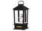 Black Christmas lantern with a snowman and the word 'CHRISTMAS' on the base.