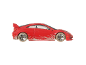 Red sports toy car with white splatters, side view