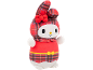 Red plaid bunny plush with a scarf and a red bow.