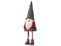 Christmas gnome with a grey hat, white beard, and red outfit, featuring striped legs.
