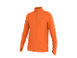 Orange men's long-sleeved sports shirt with a zipper at the neck.