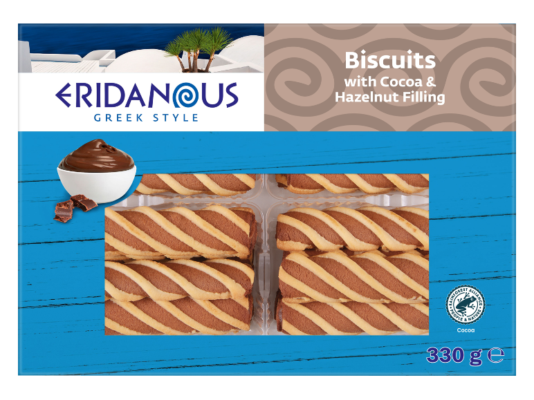 Biscuits with cocoa & hazelnut filling, Greek style, 330 g.