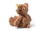 Brown teddy bear seen from behind, sitting on a white background.
