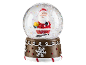 Christmas snow globe with Santa Claus and confetti, on a brown decorated base.