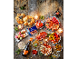 A selection of Lidl festive food, including Nautica shrimp, tapenade, olives, prosciutto, salami, gourmet meat, macarons, and a bottle of Prosecco on a wooden table.