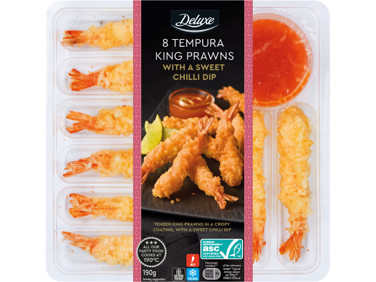 Deluxe tempura king prawns with a sweet chilli dip.