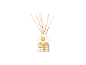 House-shaped aroma diffuser with gold details and wooden sticks