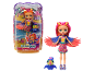 Bird-themed doll and animal figure in and out of packaging.