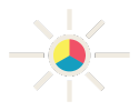 CMYK color seal with light rays on a black background.