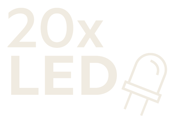 Seal with the text '20x LED' and an LED icon.