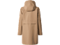 Beige rain jacket with a hood, seen from the back.