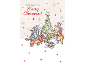 Christmas card featuring Winnie the Pooh and friends decorating a tree.