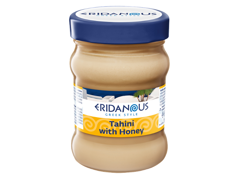 Greek style tahini with honey in a jar
