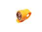 Yellow silicone bicycle light with an on/off button.