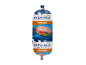 Greek style Parizaki sausage packaging, featuring a sliced sausage sandwich.