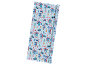 Christmas-themed wrapping paper with blue aliens, Christmas trees, and gingerbread men.